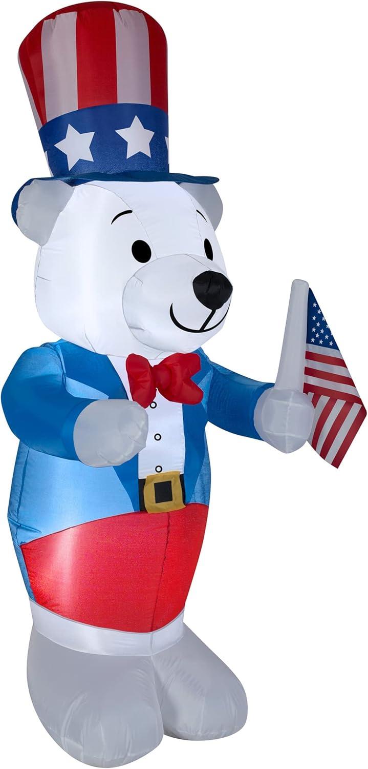 4' Lighted Inflatable Fourth of July Bear - National Tree Company