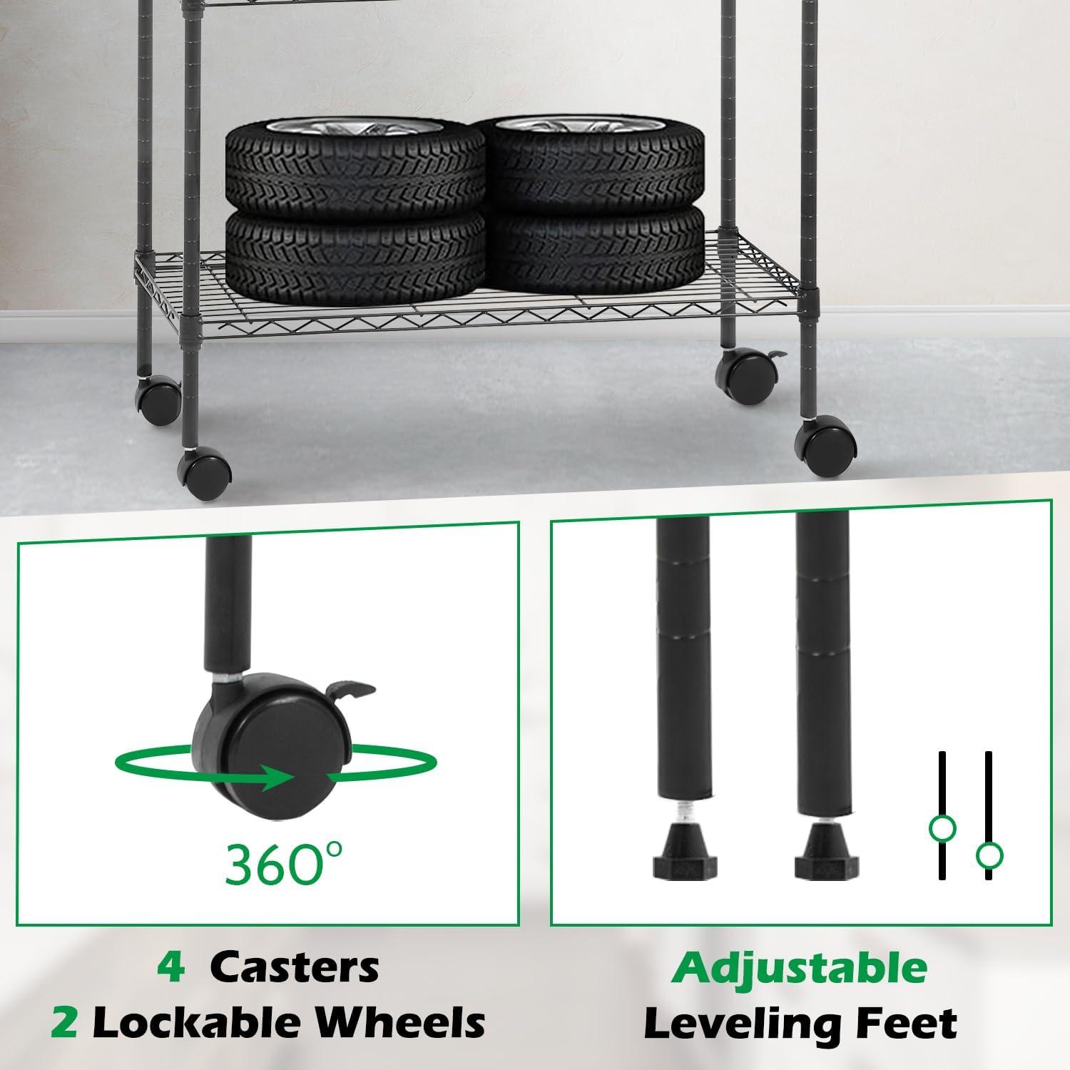 Black Heavy Duty 5-Tier Metal Wire Shelving Unit with Wheels