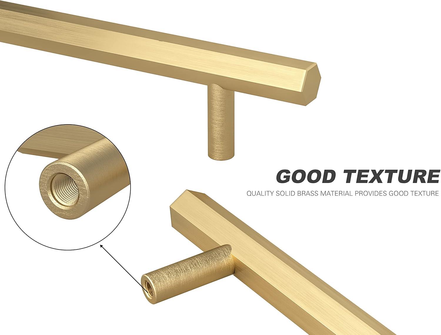 RZDEAL 4 Pcs 5 Inch Solid Brass Pull Kitchen Cabinet Handles Brushed Gold Decorative Contemporary Hexagon Bar Cabinet Pulls (Hole Centers:5.0"(128mm))