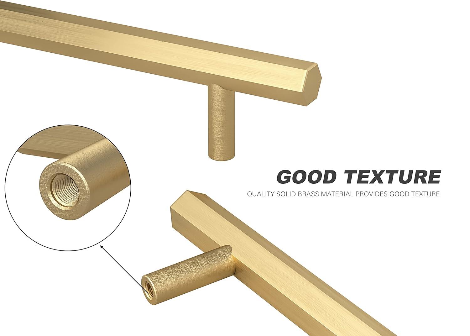 RZDEAL 4 Pcs 5 Inch Solid Brass Pull Kitchen Cabinet Handles Brushed Gold Decorative Contemporary Hexagon Bar Cabinet Pulls (Hole Centers:5.0"(128mm))