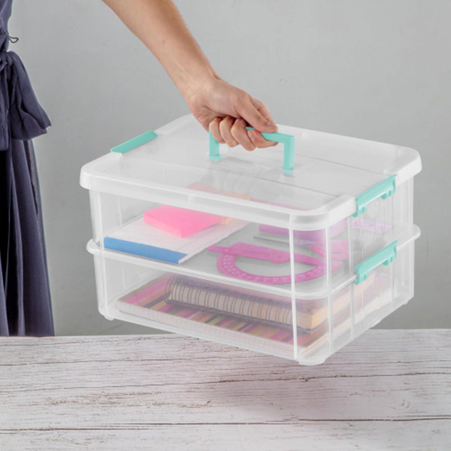 Sterilite Convenient Home 2-Tier Layer Stack Carry Storage Box, Clear