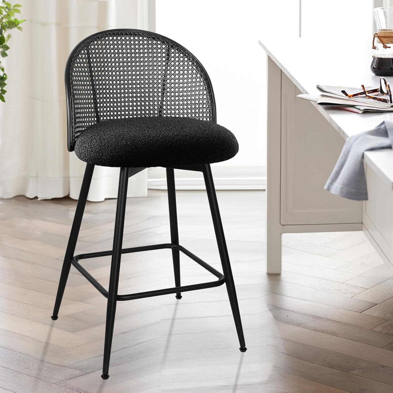 Aansu Swivel Boucle Upholstered Counter & Bar Stool