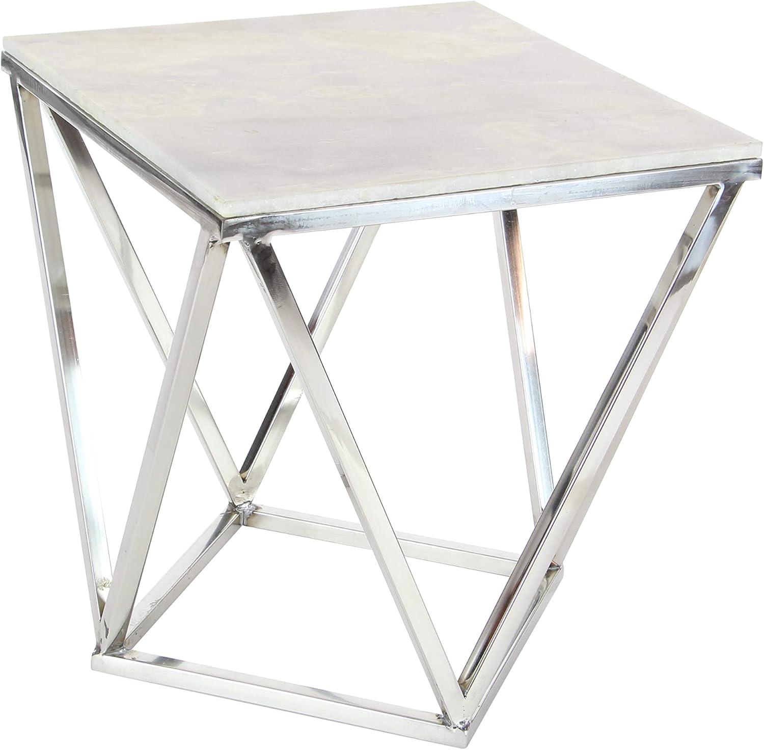 Modern Marble and Stainless Steel Accent Table Silver - Olivia & May: No Assembly, Chic Square Design