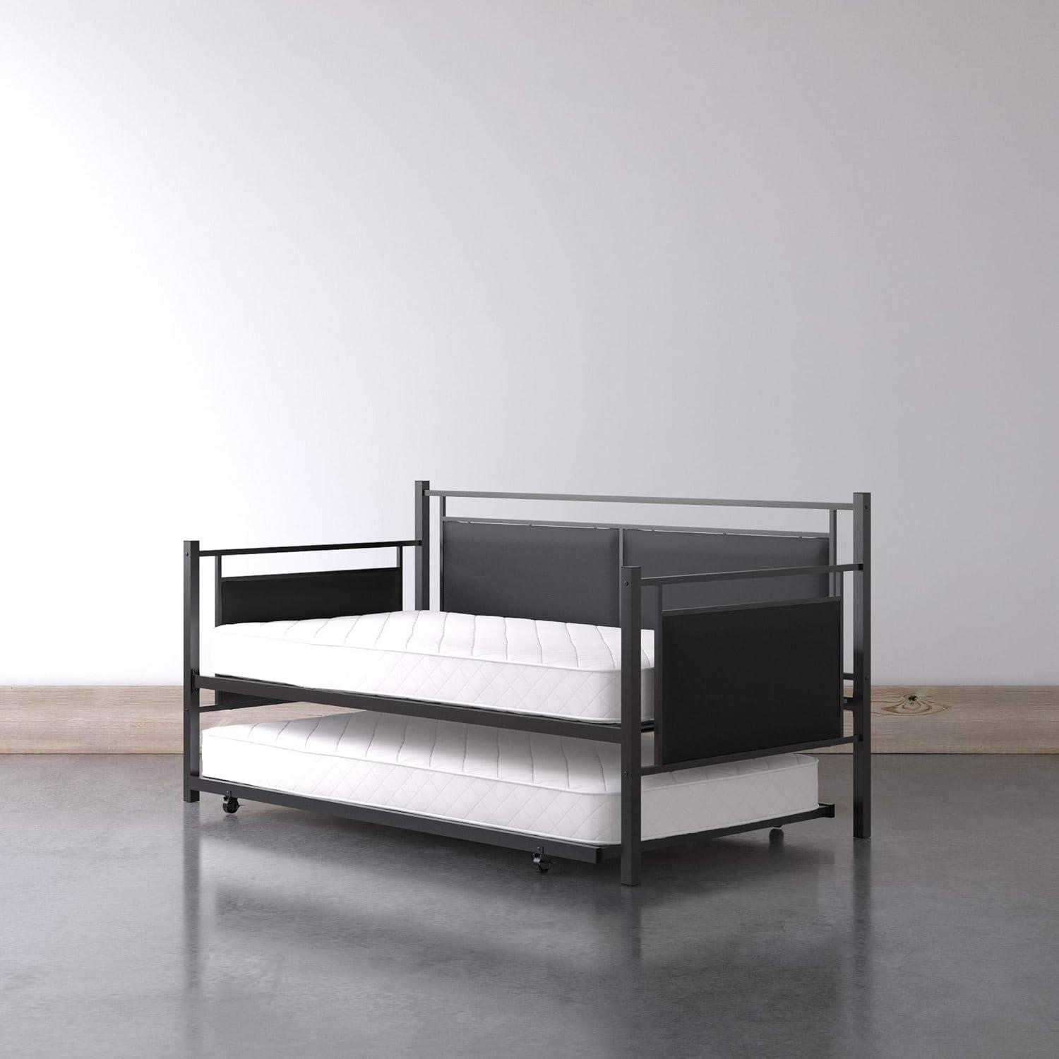 DHP Astoria Metal and Upholstered Daybed with Trundle, Twin, Black