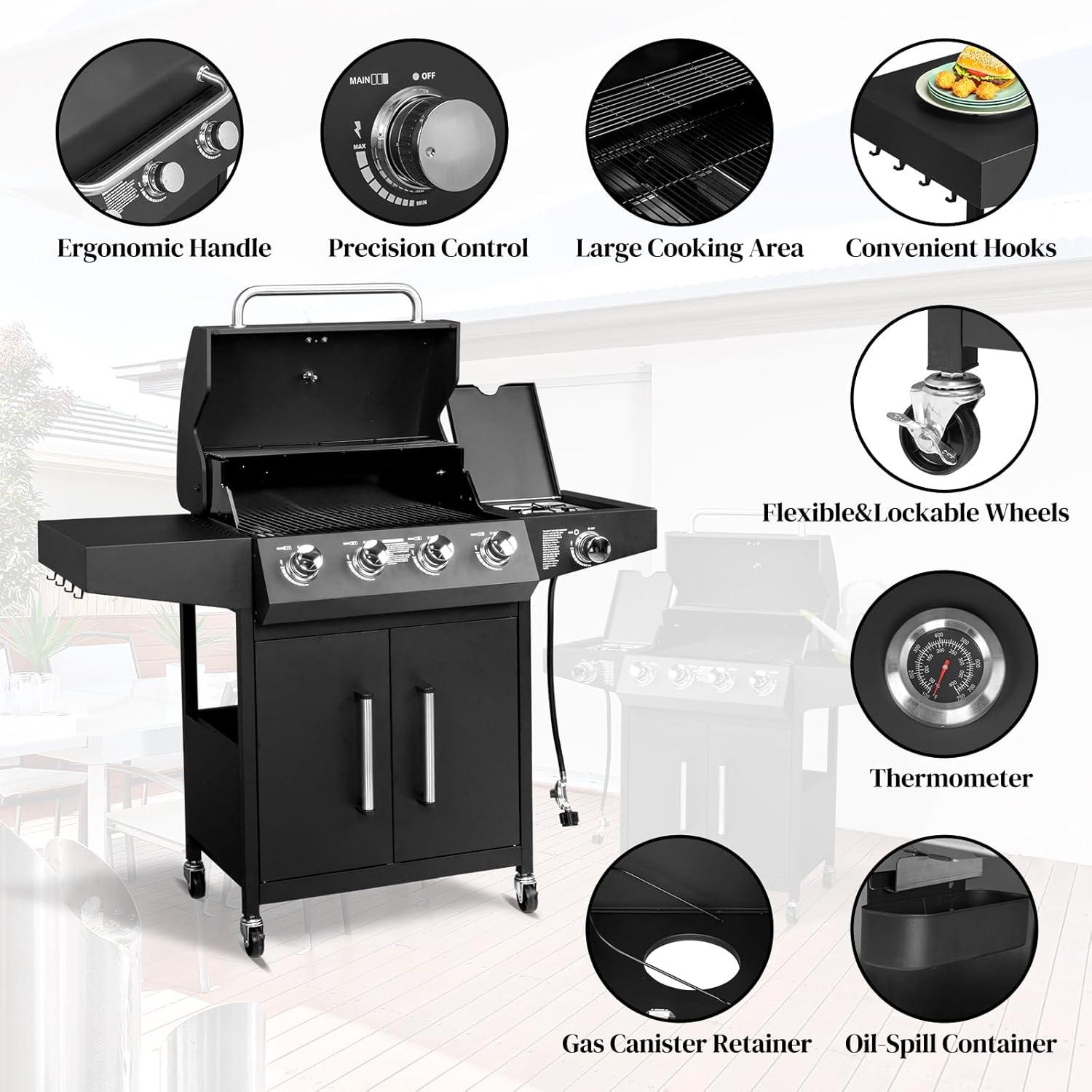 4 Burner Propane Gas Grill With Side Burner