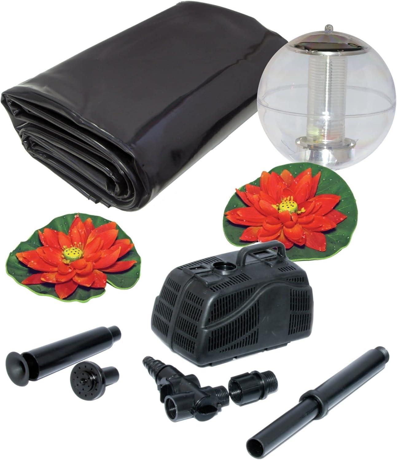 Koolscapes 400 Gal Starter Pond Kit with Fountain, 340 GPH Pump, Liner