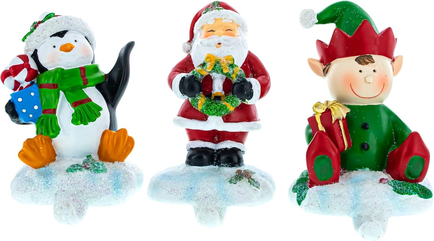 Festive Trio Resin Christmas Stocking Holders Set