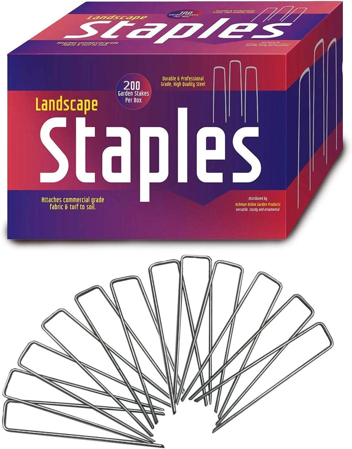 Ashman Online, Garden Landscape Staples Ground Stakes Pins, Silver Color, SOD Staples, 200 Count Heavy Duty & Anti Rust