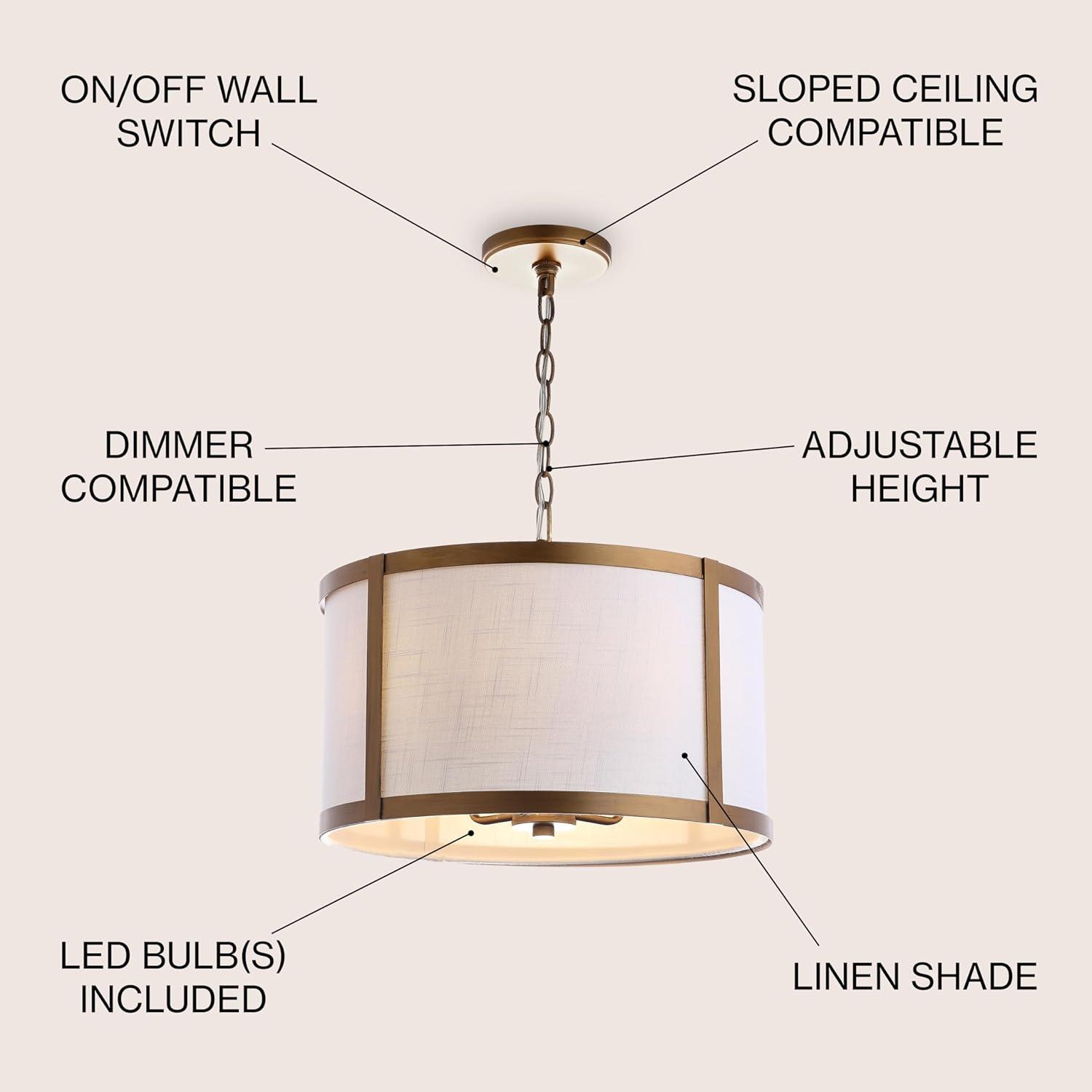 Thatcher 17" Metal LED Pendant Light, Gold/White