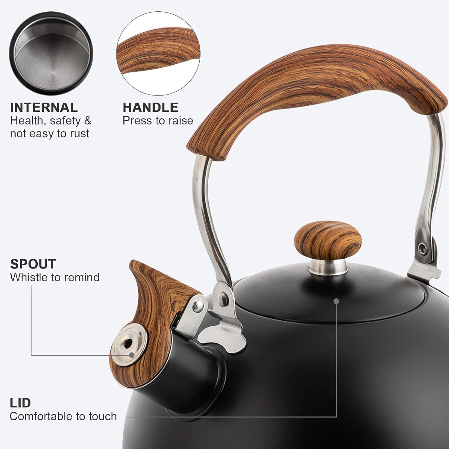 Whistle Tea Kettle with Wooden Handle Loud Whistle Stainless Steel for Water Kettle Stovetops