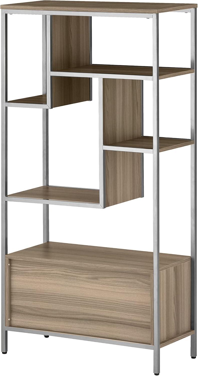 Oak and Silver Adjustable Bookcase with Doors