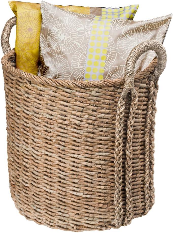 Kouboo Oversized Round Seagrass Basket, Bin For Storage Organizer Tote For Bedroom, Living Room, Bathroom