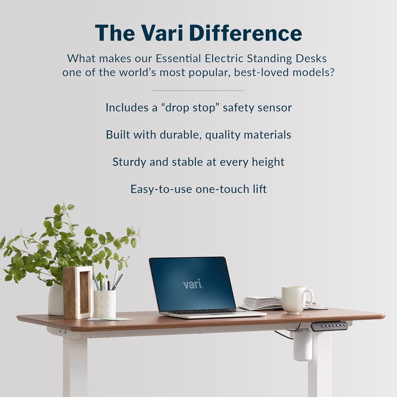 Vari Essential Electric Standing Desk Ergonomic Sit-to-Stand Home & Office Computer Desk, 48" x 24" Hazel Wood