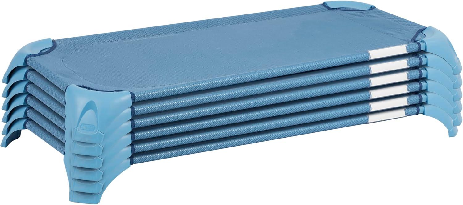 ECR4Kids ECR4Kids Stackable Kiddie Cot with Sheet, Classroom Furniture, Blue (Set of 6)