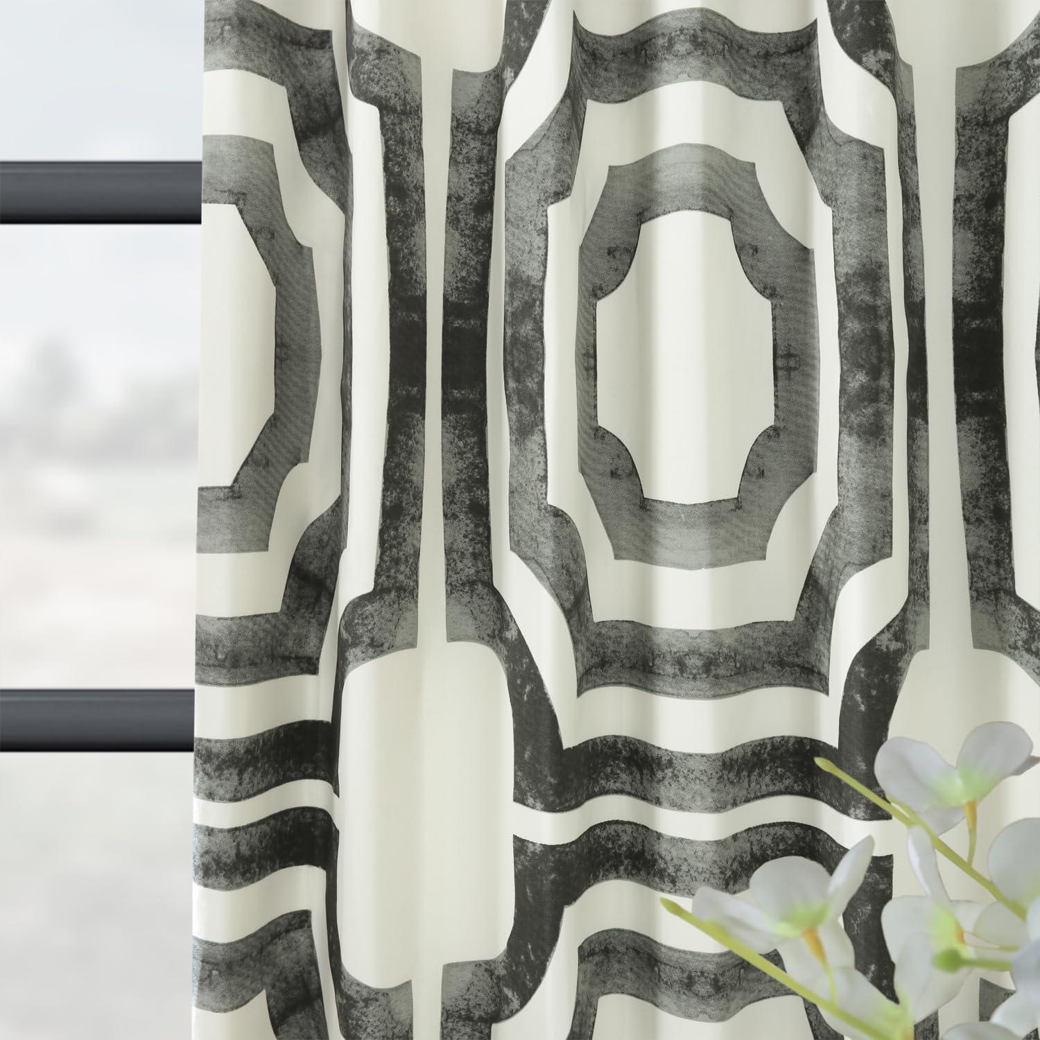 HPD Half Price Drapes Geometric Printed Curtains 108 Inches Long Luxury Cotton Curtains (1 Panel) Room Darkening Window Curtains for Bedroom & Living Room, 50W x 108L, Mecca Geometric Steel