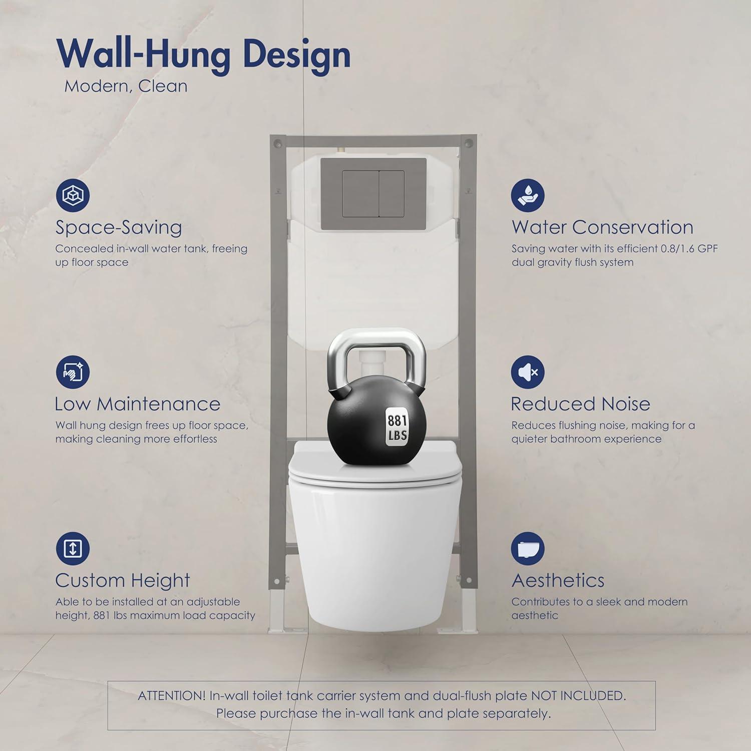 Hampton Elongated Wall Mount Toilet Wall Hung Toilet Bowl