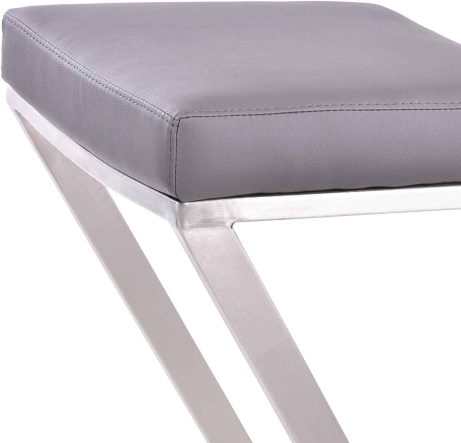 Armen Living Atlantis Backless Barstool, Brushed Stainless Steel Finish with PU Upholstery
