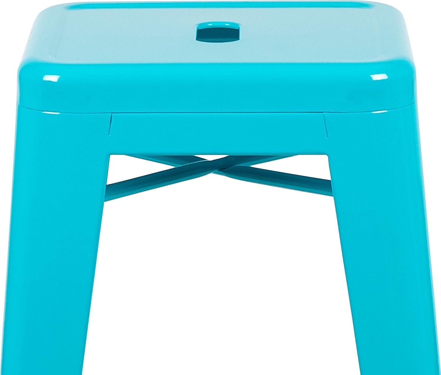 Emma and Oliver 4 Pack 30" High Metal Indoor Bar Stool - Stackable Stool, Teal