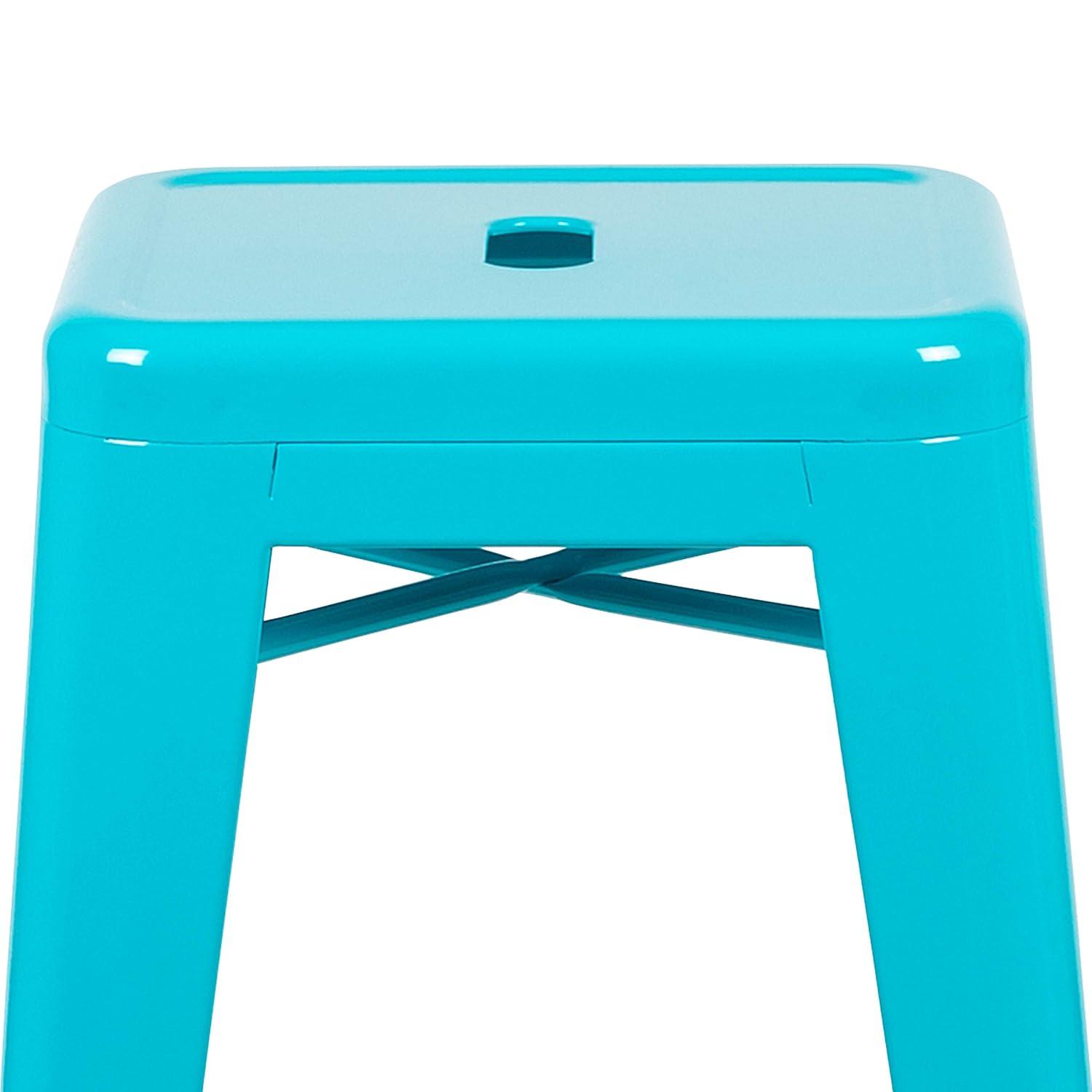 Emma and Oliver 4 Pack 30" High Metal Indoor Bar Stool - Stackable Stool, Teal