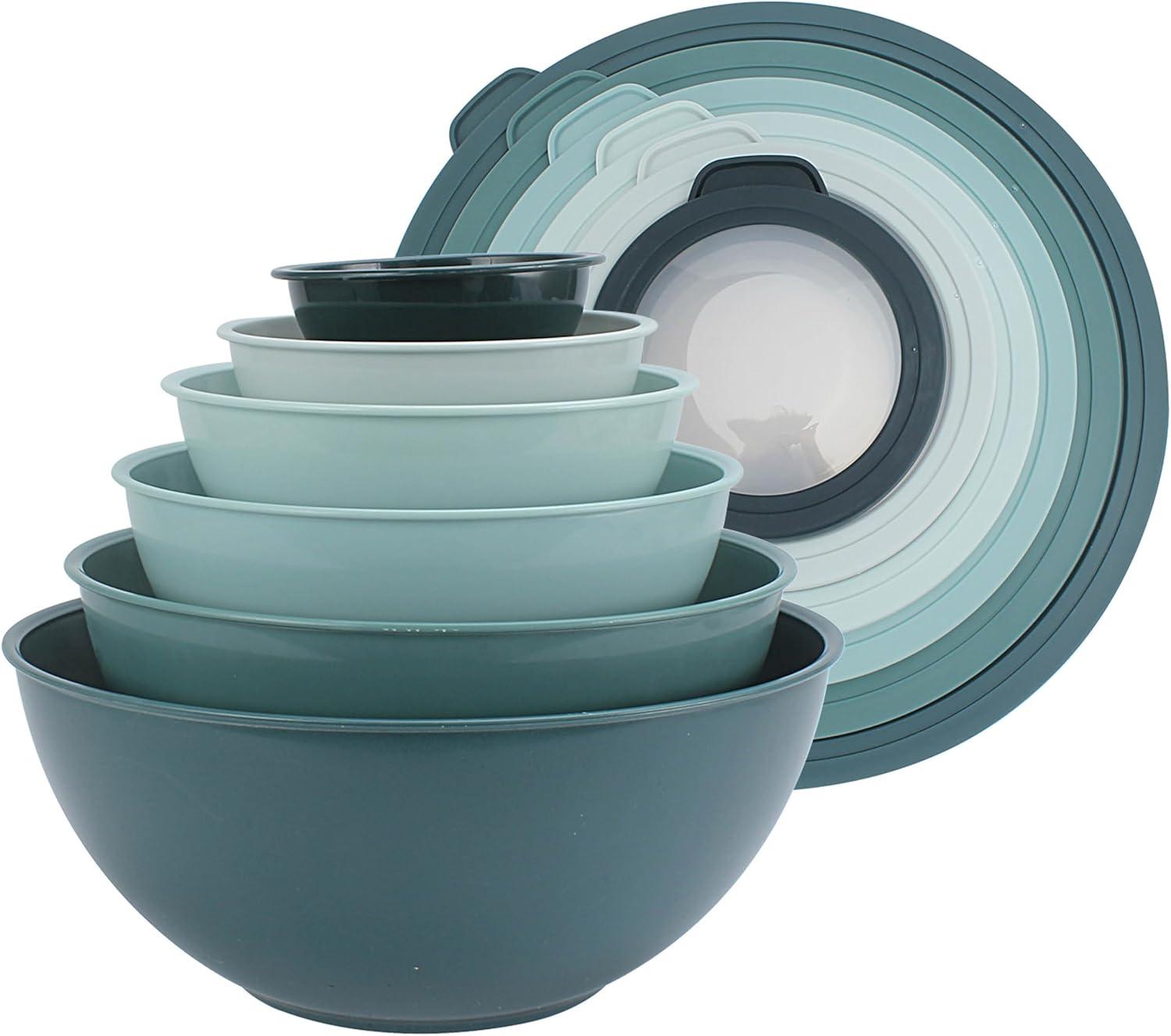 Cook with Color Mixing Bowls with TPR Lids - 12 Piece Plastic Nesting Bowls Set includes 6 Prep Bowls and 6 Lids