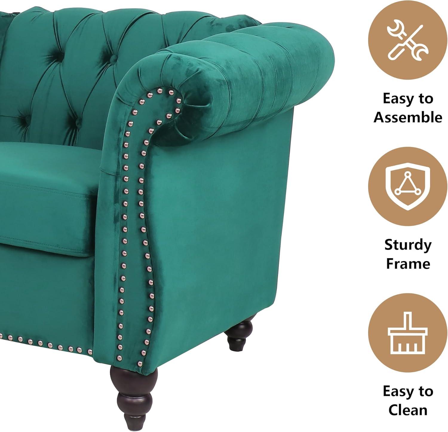 Green Velvet Chesterfield Accent Chair with Nailhead Trim