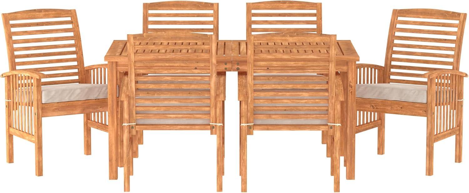 Outdoor Classic Traditional Modern Contemporary Acacia Wood Simple Patio 7-Piece Dining Set - Brown
