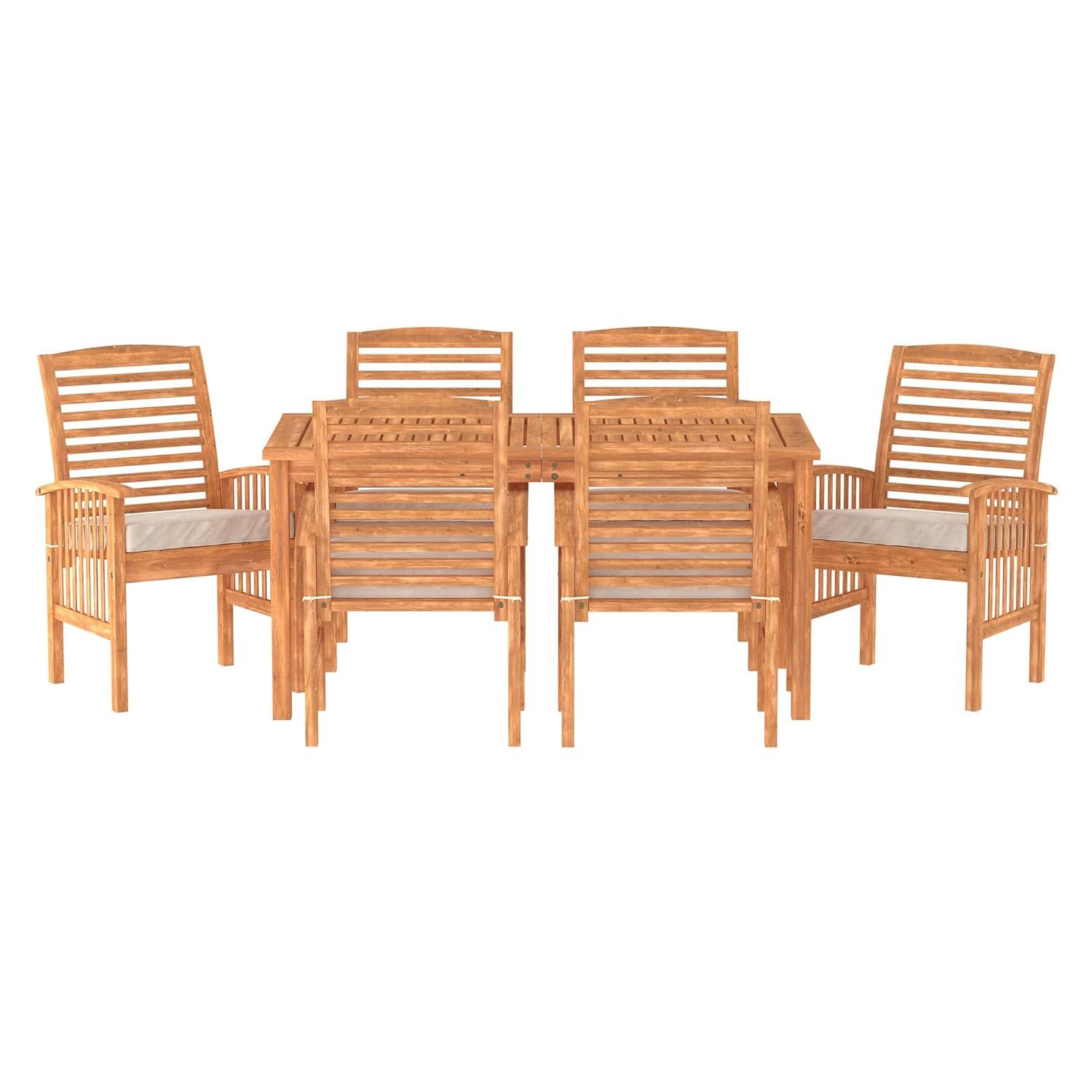 Outdoor Classic Traditional Modern Contemporary Acacia Wood Simple Patio 7-Piece Dining Set - Brown