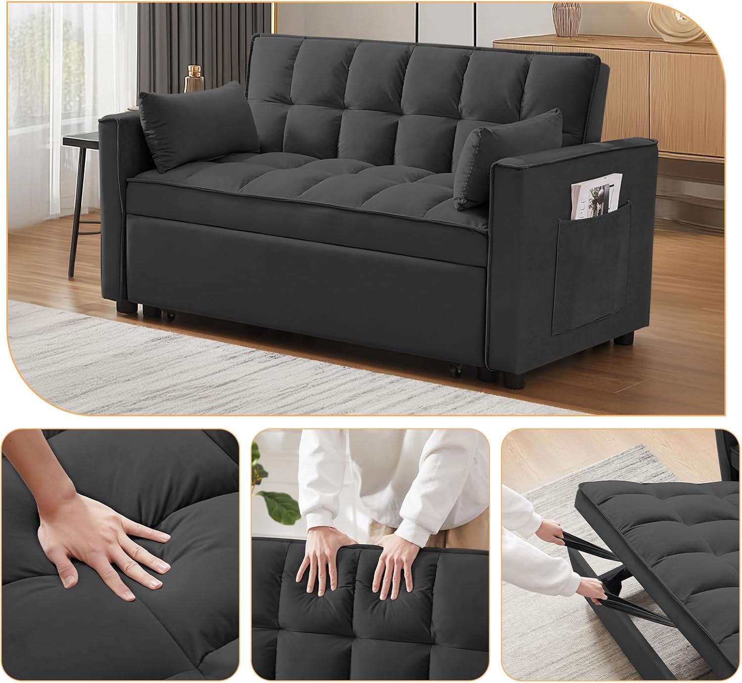 Muumblus Sleeper Sofa Chair Bed, 3-in-1 Convertible Sofa Chair, Modern Adult Velvet Chaise Lounge for Living Room, Gray