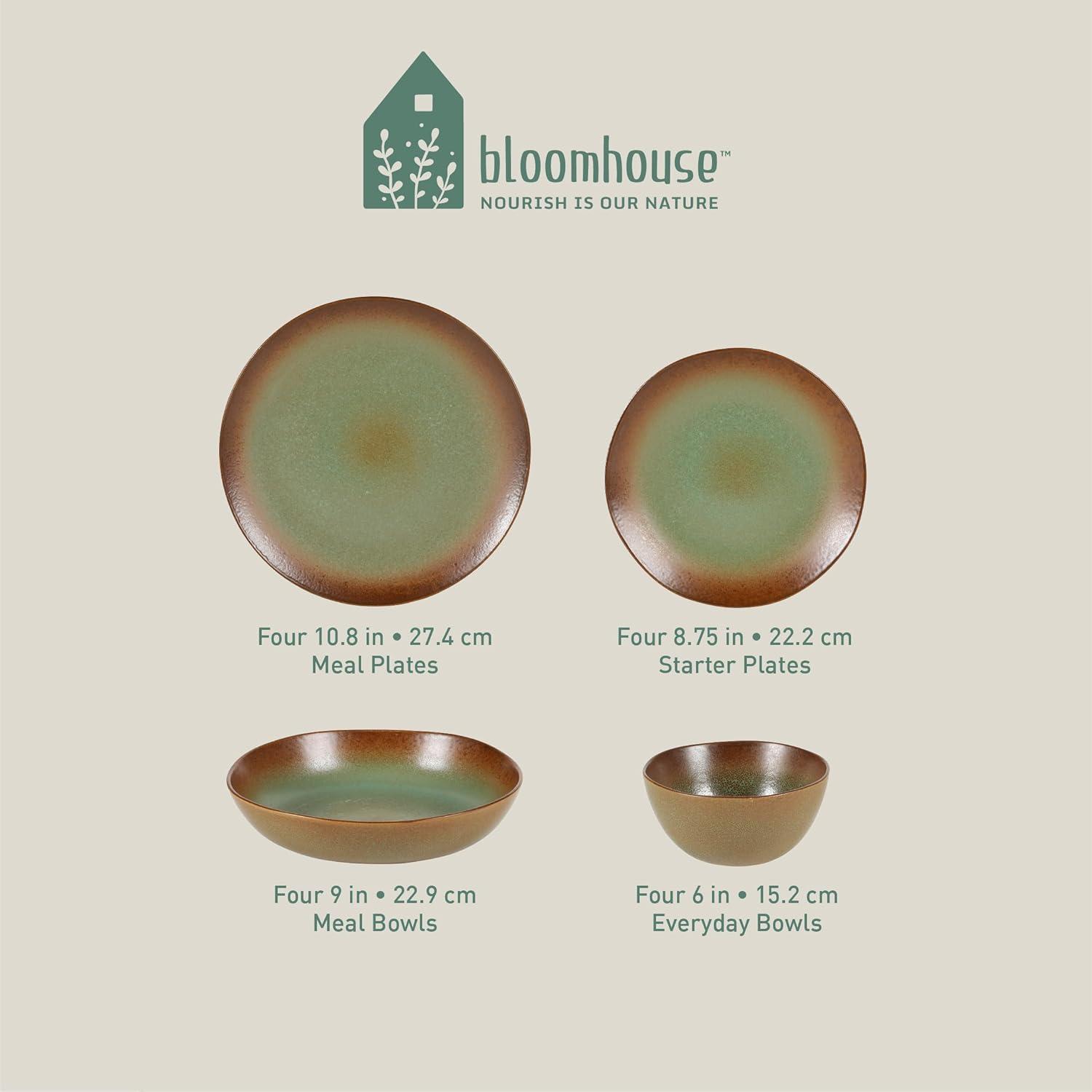 bloomhouse Palermo Sun 16 Piece Stoneware Reactive Glaze Plates and Bowls Dinnerware Set