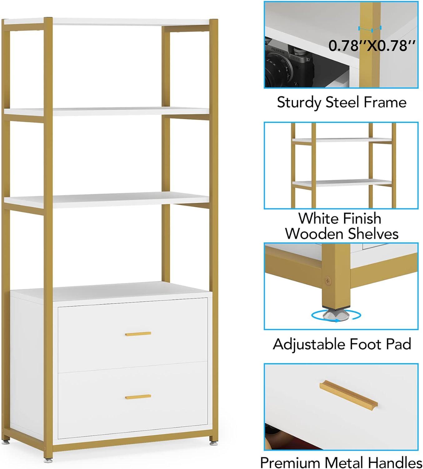 Hommoo 4-Tier Bookshelf,  Display Bookcase with 2 Drawers