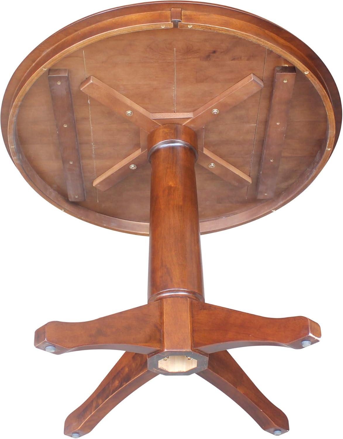 36" Oscar Round Top Pedestal Table Dining Height Espresso - International Concepts: Solid Wood, Kitchen Table