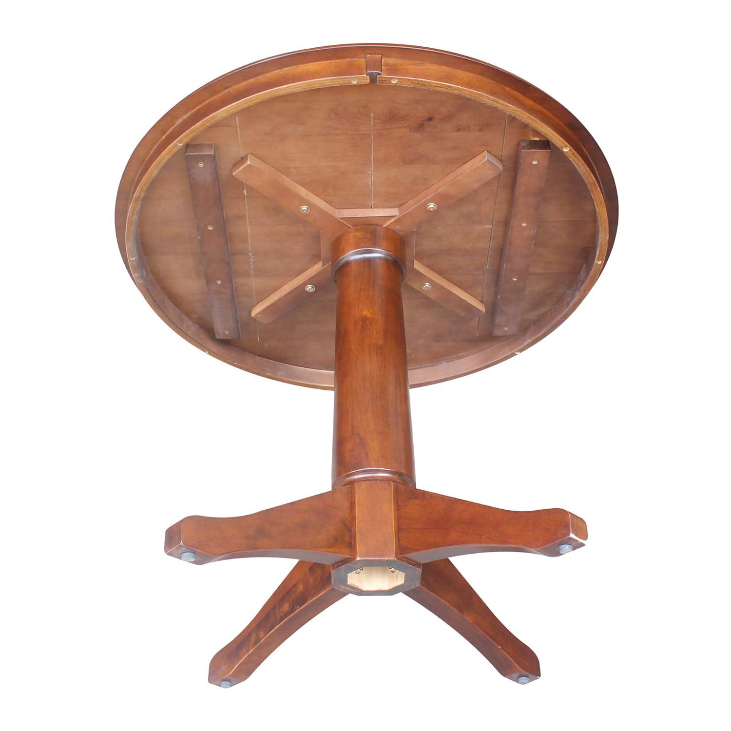 36" Oscar Round Top Pedestal Table Dining Height Espresso - International Concepts: Solid Wood, Kitchen Table