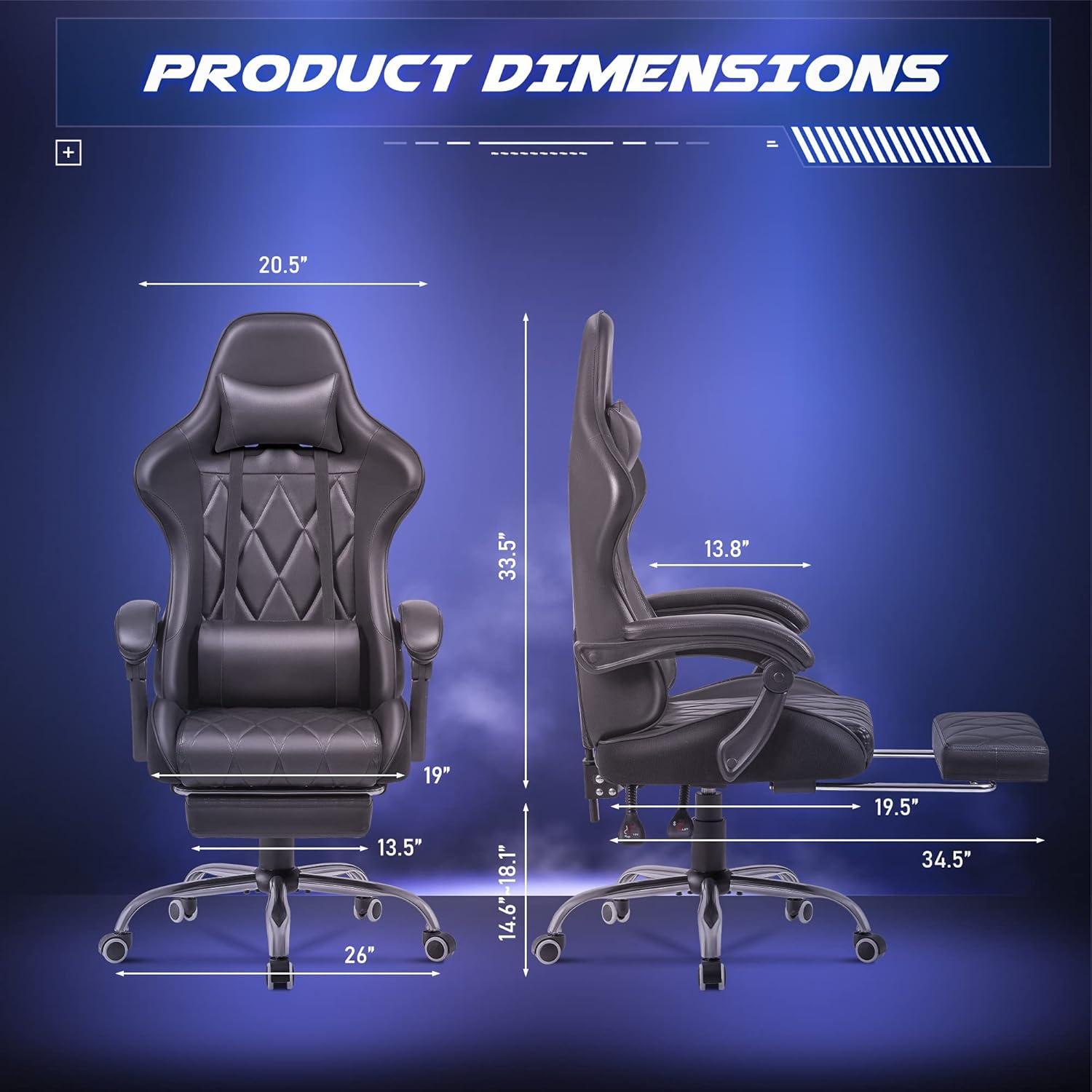 U-SHARE Gaming Chair, Computer Chair with Footrest and Massage Lumbar Support, Ergonomic High Back Video Game Chair with Swivel Seat and Headrest (Black)