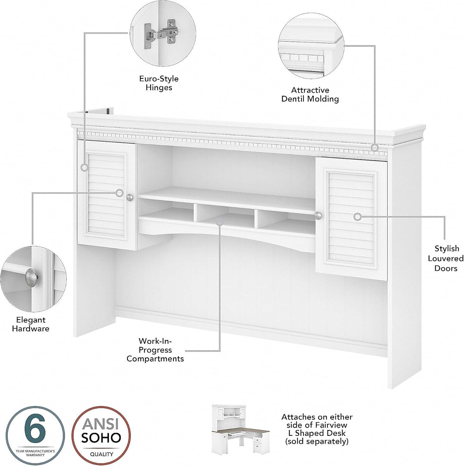 Fairview L Desk 4 Pc Set with Storage in White and Gray - Engineered Wood