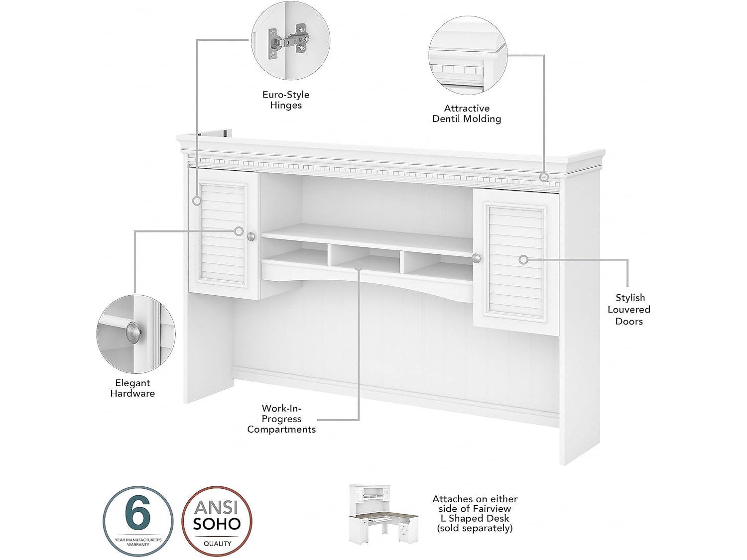 Fairview L Desk 4 Pc Set with Storage in White and Gray - Engineered Wood