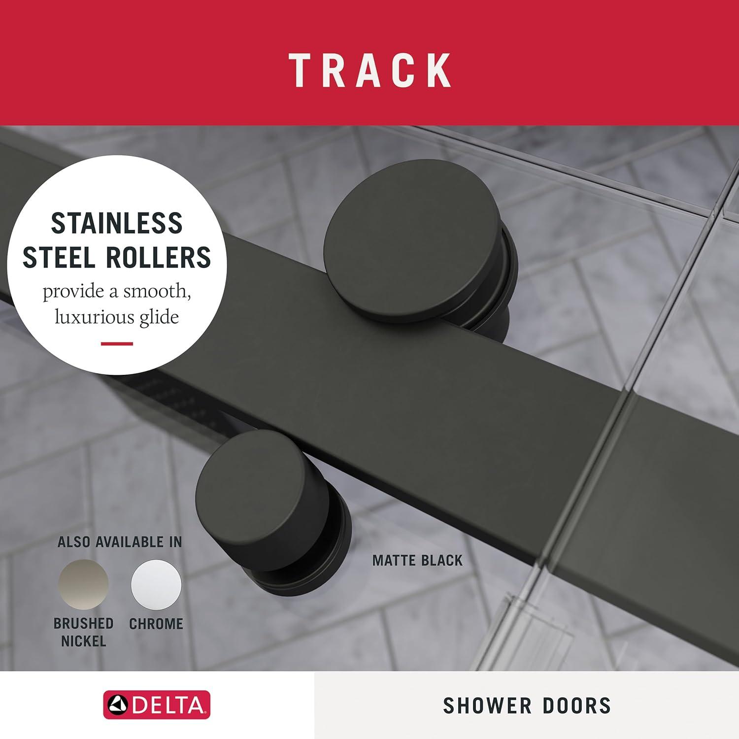 Delta Commix 48 in. x 76 in. Frameless Exposed Roller Sliding Shower Door in Black with 5/16 in. (8mm) Tempered Clear Glass, SDES848-MB-R