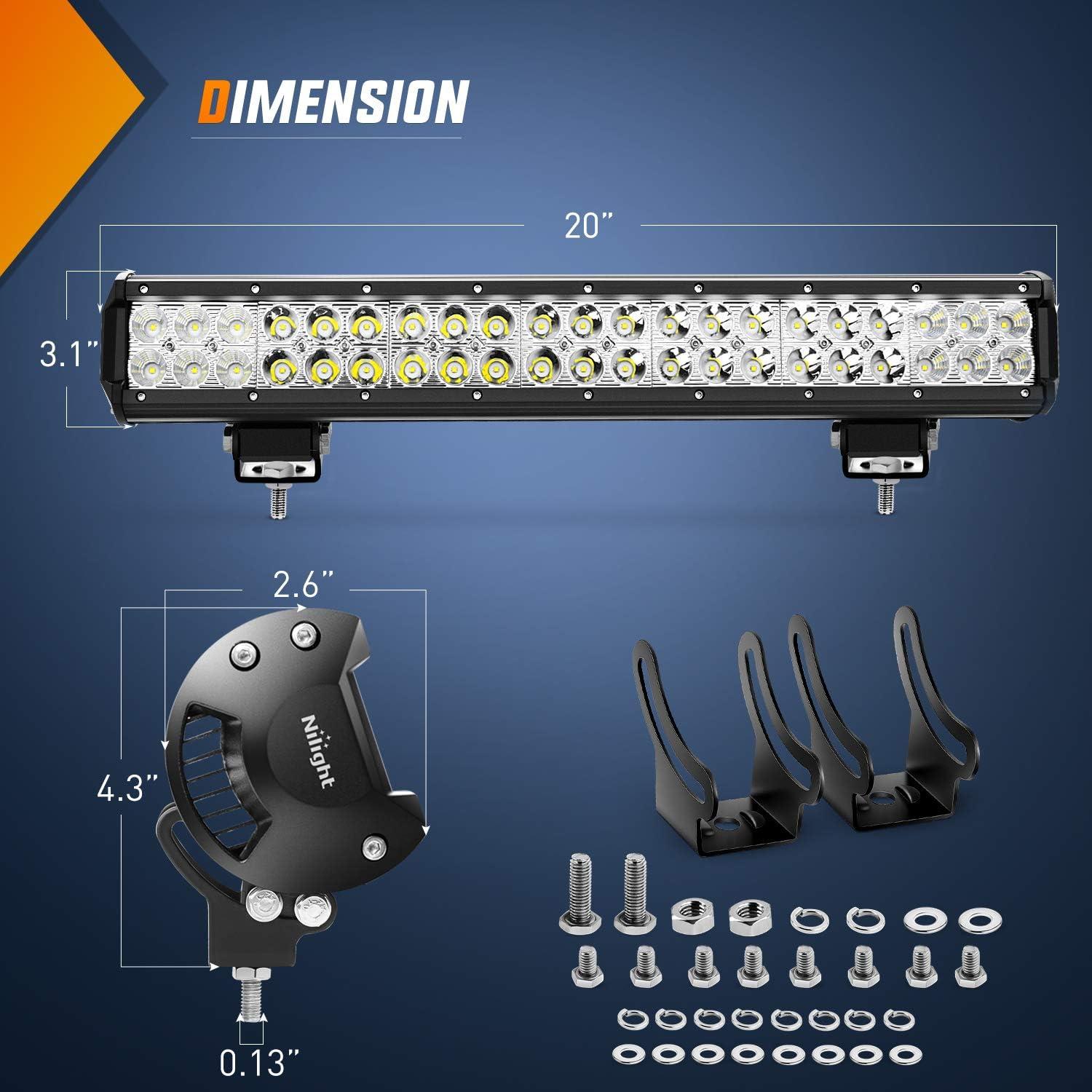 Nilight Light Bar 2PCS 20 Inch 126W LED Lights Spot Flood Combo Off Road Driving Lamps Fog Lights for Jeep Ford GMC SUV ATV 4WD Boats Lighting