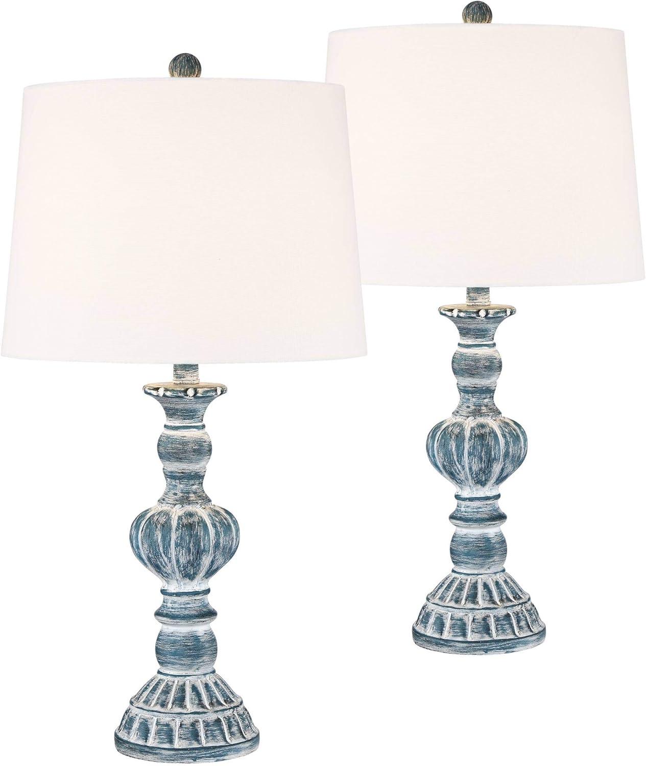 Regency Hill Tanya Traditional Table Lamps 26 1/2" High Set of 2 Blue Washed Tapered Drum Shade for Bedroom Living Room Bedside Nightstand Office Kids