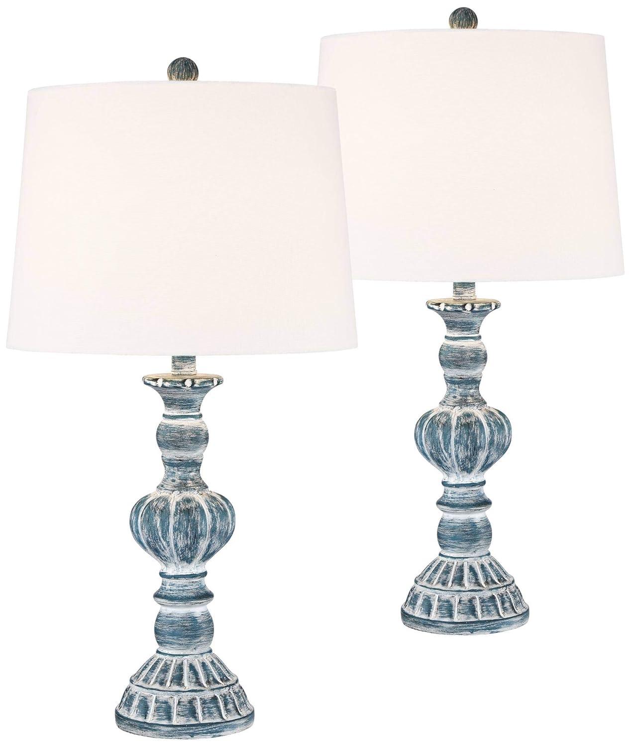Regency Hill Tanya Traditional Table Lamps 26 1/2" High Set of 2 Blue Washed Tapered Drum Shade for Bedroom Living Room Bedside Nightstand Office Kids