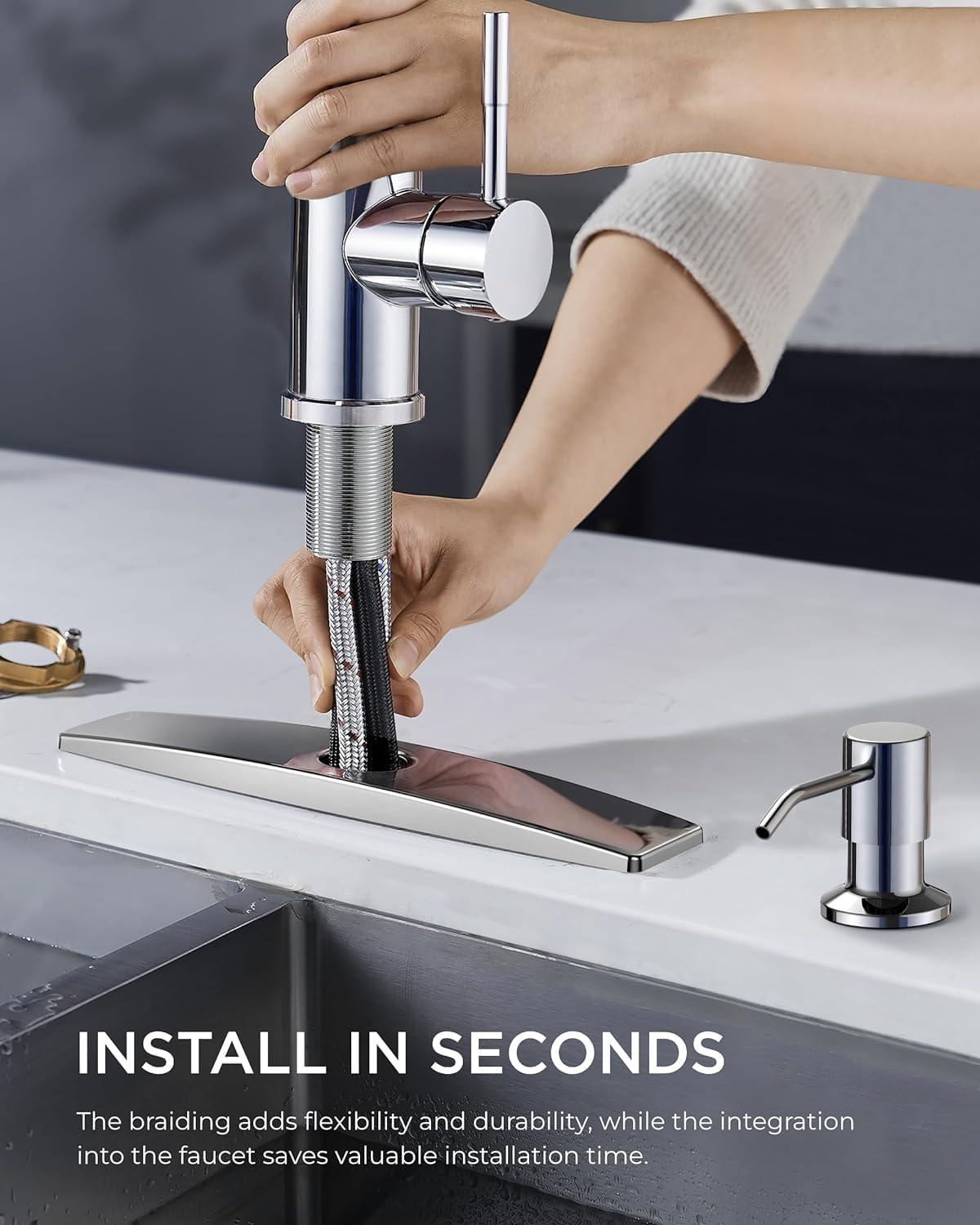 Chrome Pull-Down Kitchen Faucet with Soap Dispenser