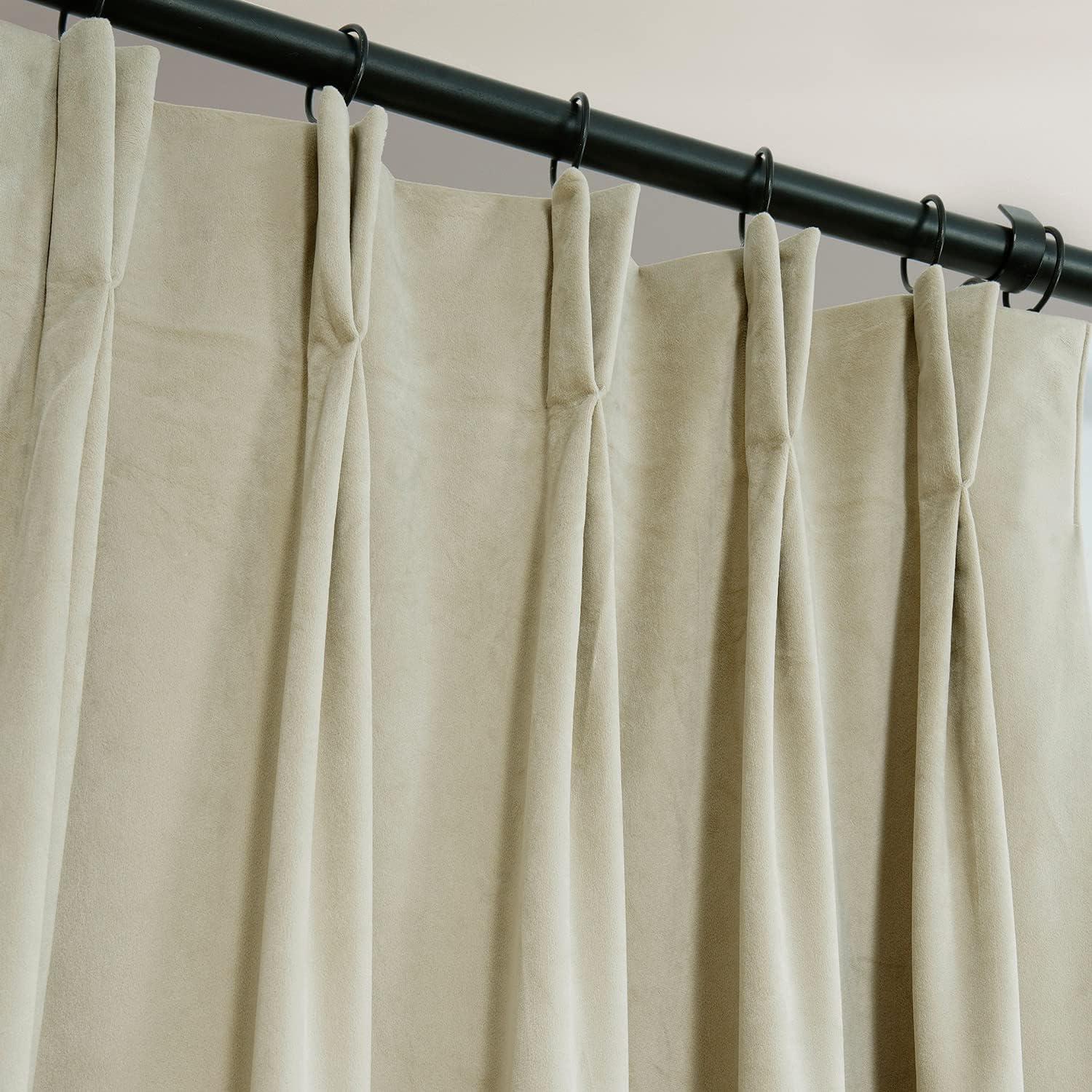 Cool Beige 25" x 108" Pleated Blackout Velvet Curtain