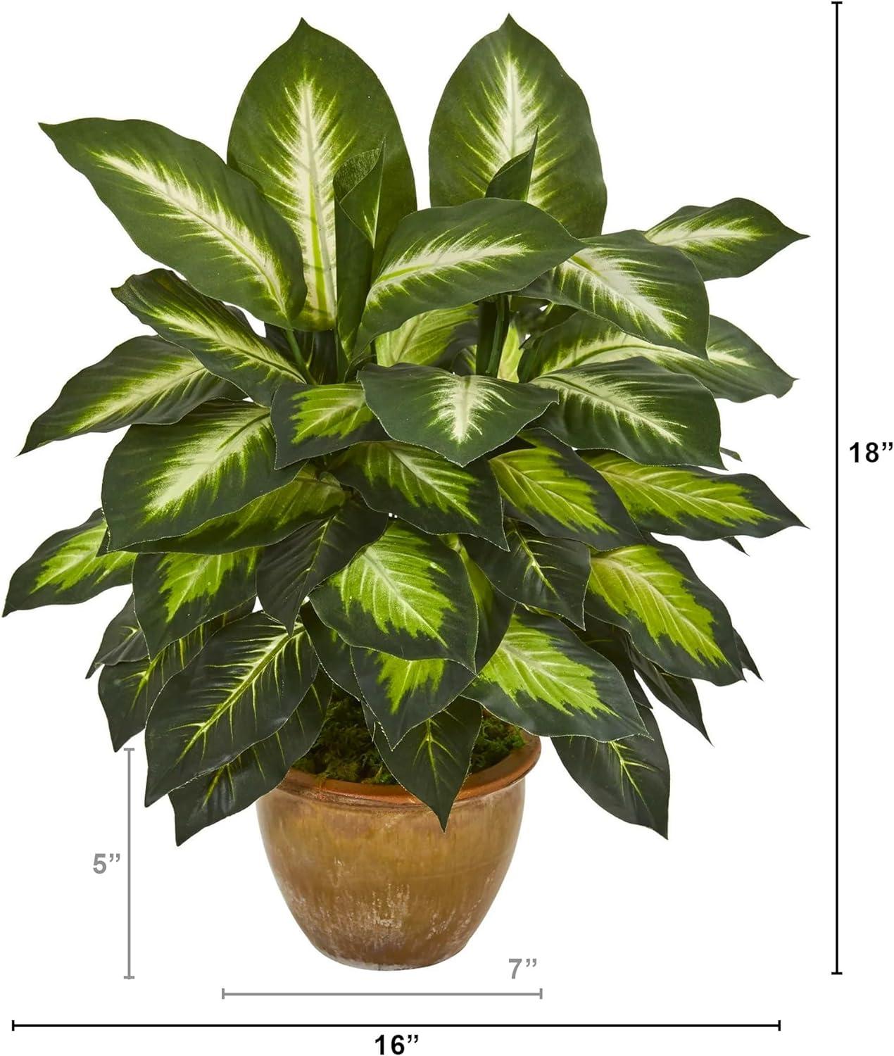 22.5" Green Dieffenbachia Artificial Plant in Ceramic Planter