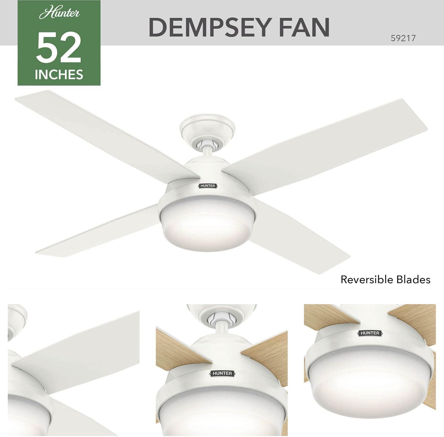 52" Dempsey 4 - Blade LED Standard Ceiling Fan with Remote Control and Light Kit Included