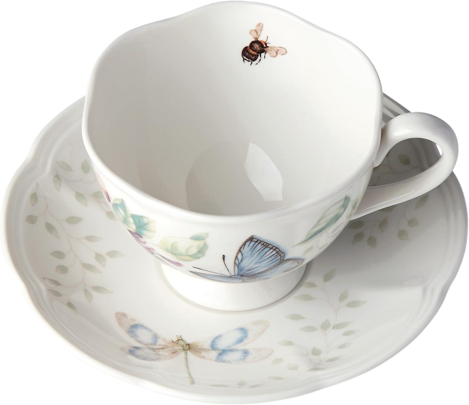 Butterfly Meadow Porcelain Teacup and Saucer Set