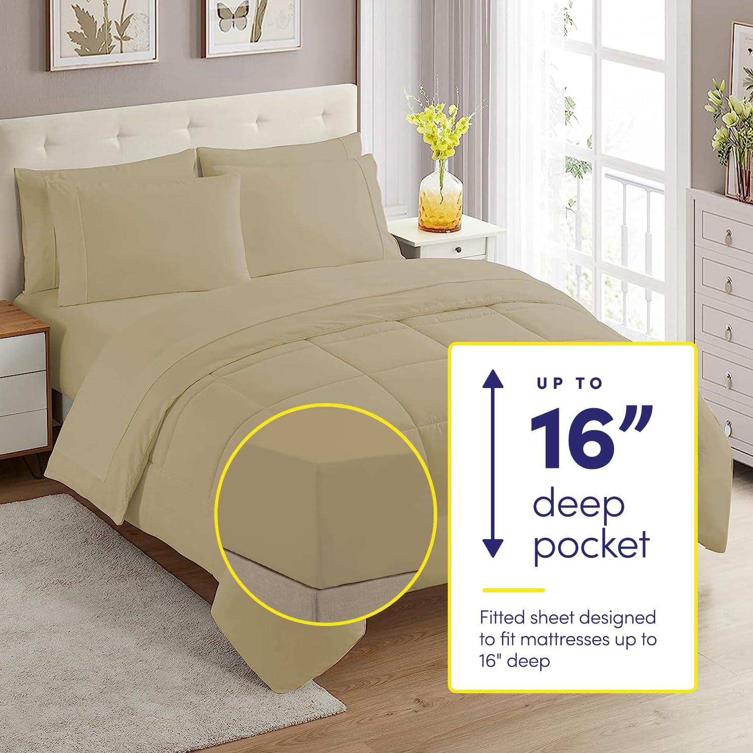 Sweet Home Collection 5 Piece Comforter Set Bag Solid Color All Season Soft Down Alternative Blanket & Luxurious Microfiber Bed Sheets, Twin, Taupe