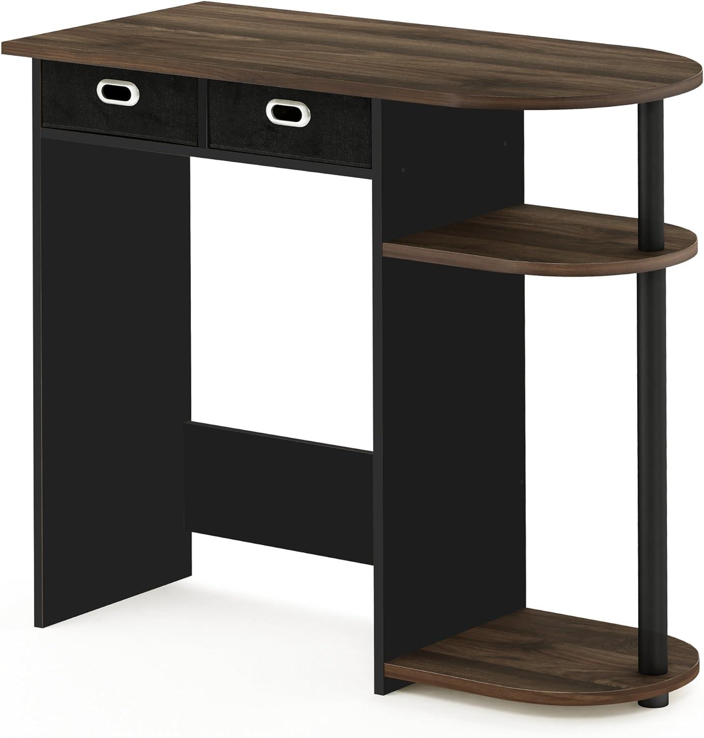 Compact Columbia Walnut and Black Wood Computer Desk with Dual Drawers