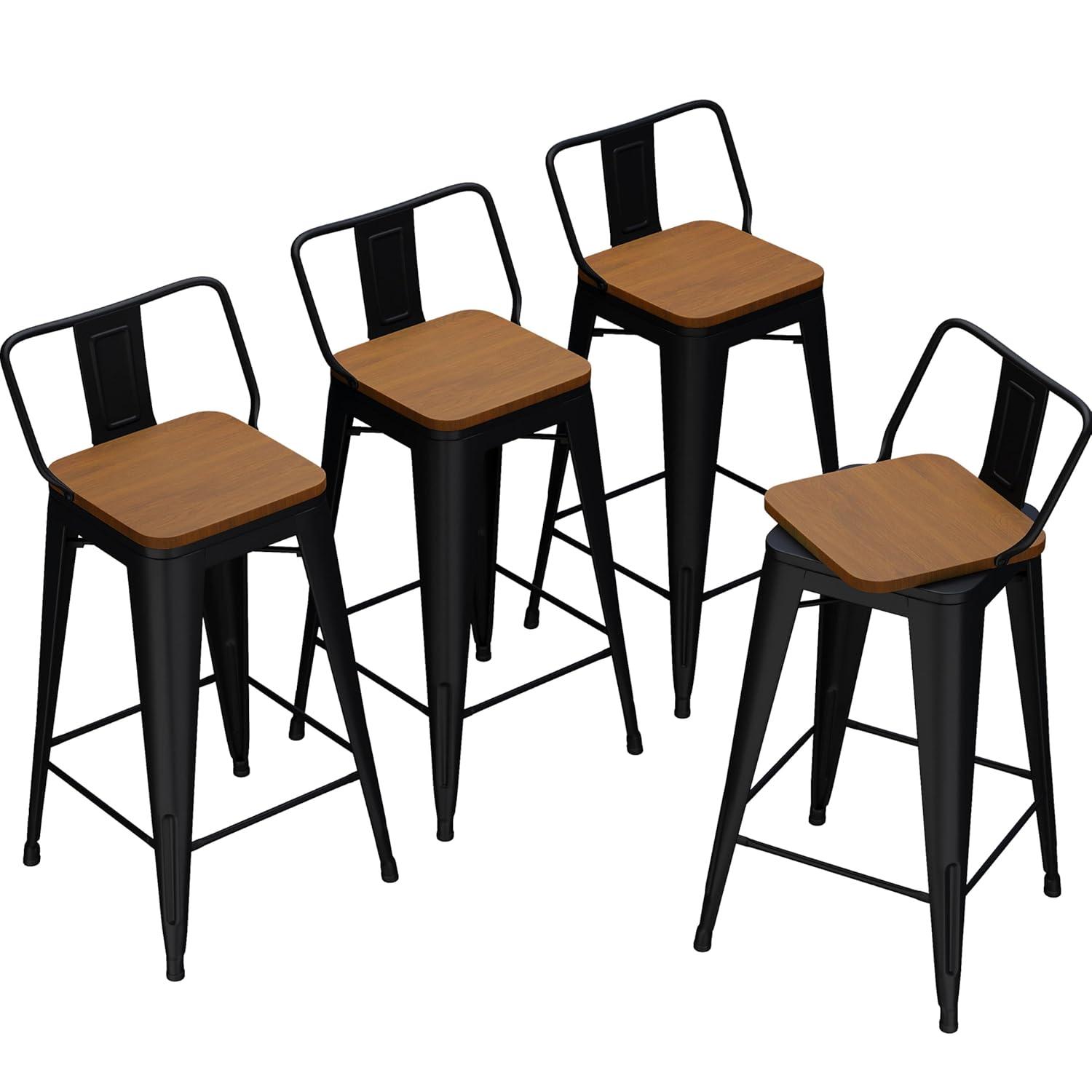 Changjie Furniture 30 Inch Bar Stools Set of 4 Industrial Metal Barstools Bar Height Bar Stool with Backs for Home Kitchen (30 inch, Black)