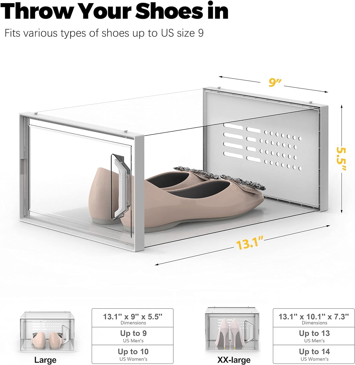 Clear Stackable Plastic Shoe Storage Boxes with Ventilation Holes