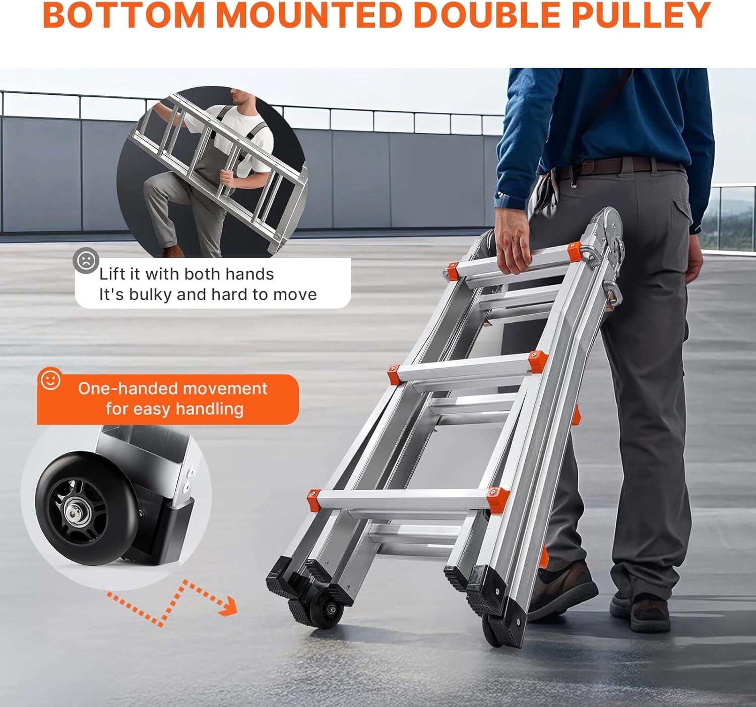 Compact Aluminum Telescopic A-Frame Ladder with Wheels