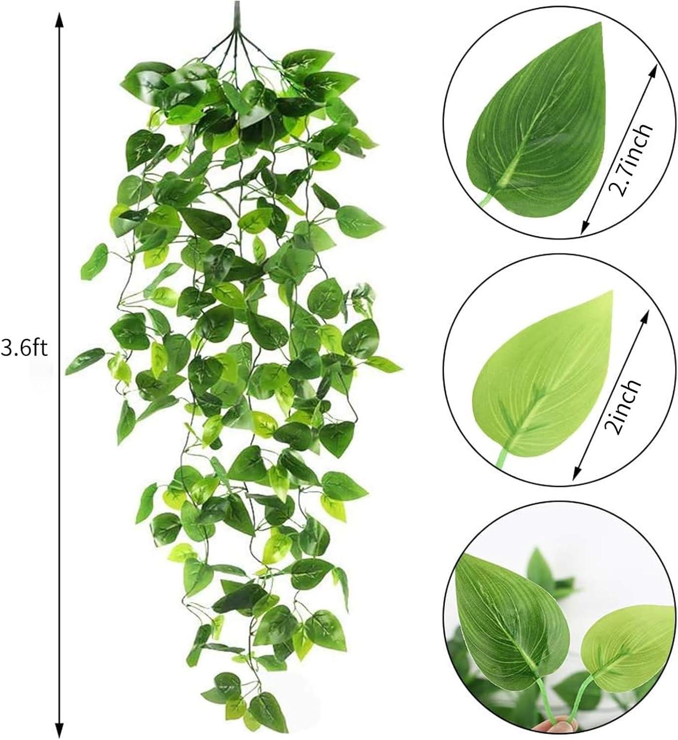 CEWOR 2pcs Artificial Hanging Plants 3.6ft Fake Ivy Vine Fake Ivy Leaves for Wall House Room Patio Indoor Outdoor Decor (No Baskets)